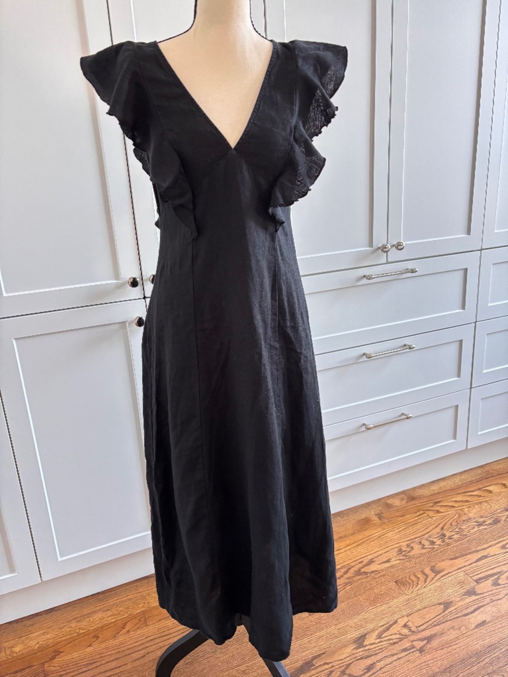 Rails Constance Linen Midi Dress | Size M | Black | Lace-Up Open Back | $268 Ret